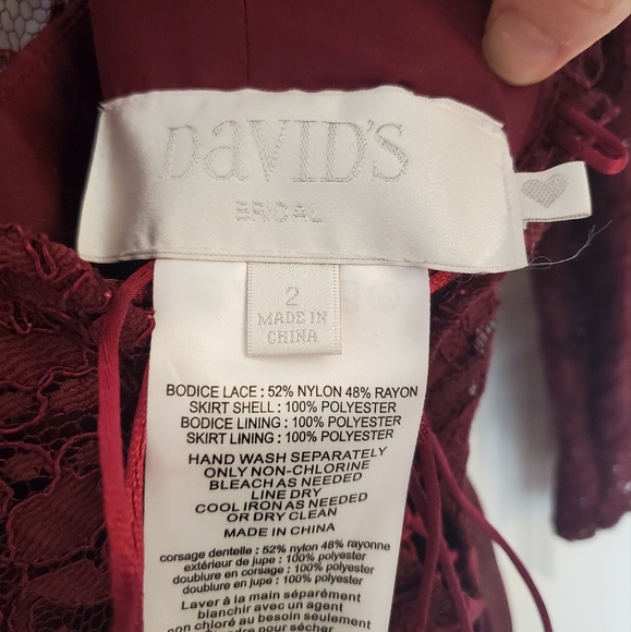 David's Bridal Lace Bridesmaid Dress with Long Mesh Skirt STYLE# F19328 - Picture 4 of 5